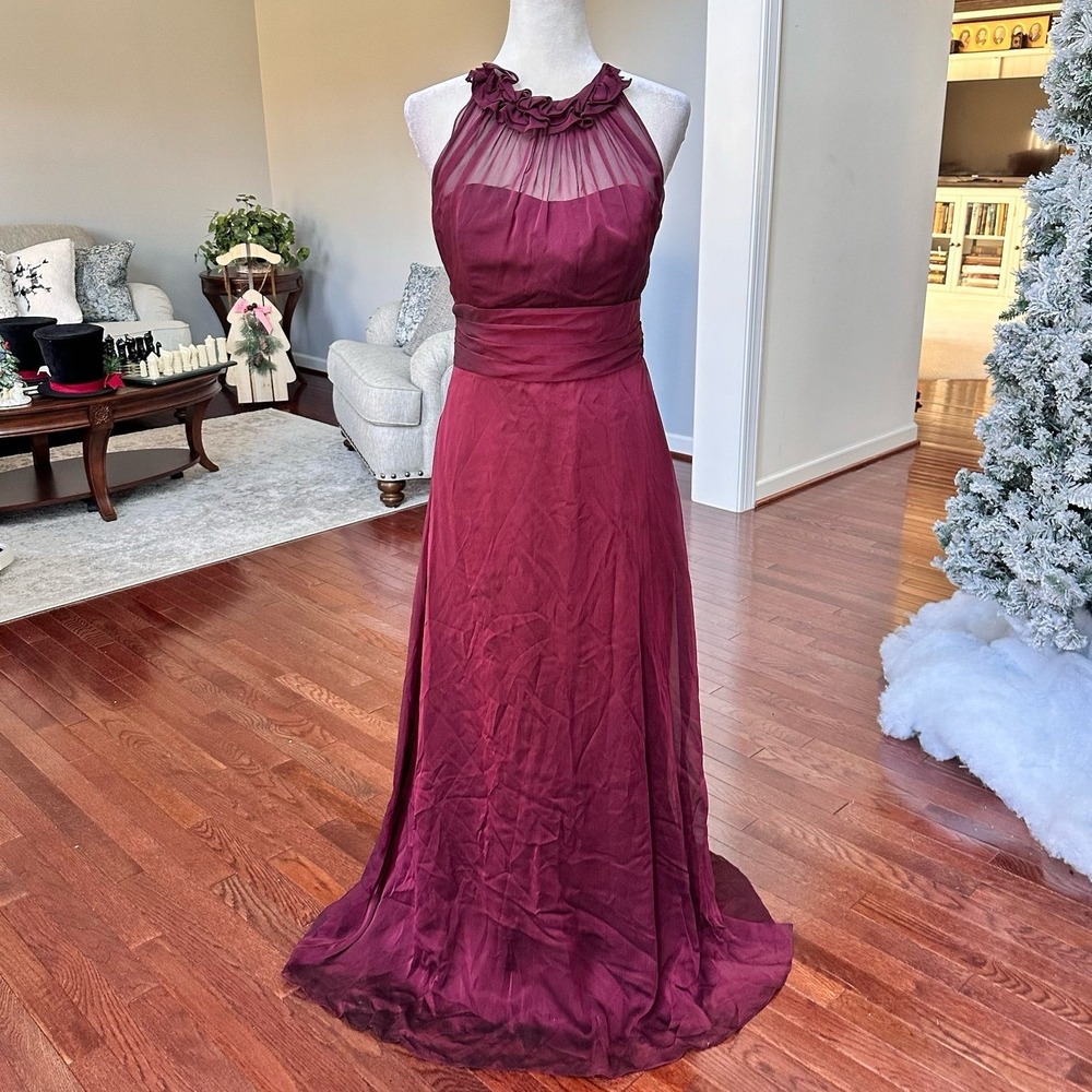 Vintage Belsoie Wine Red Sheer High Neck Gown Dress Size 12